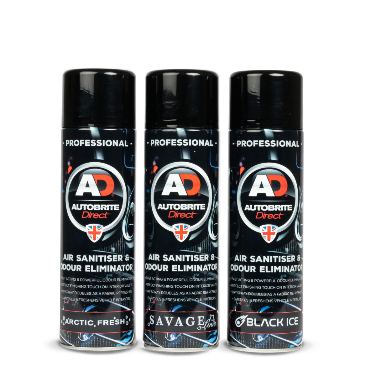 a picture of 3 aerosols that we sell